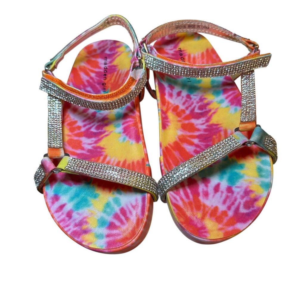 Madden Girl MRoyal Rainbow Tie Dye Rhinestone Bling Strap Scandals Girls Size 1